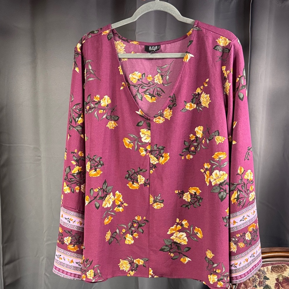 a.n.a Floral V-Neck Blouse - Purple and Yellow